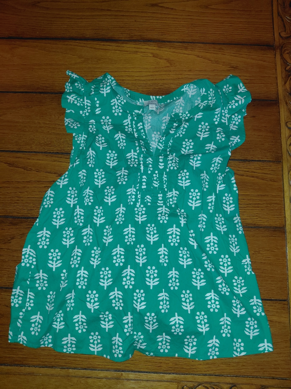 J. Crew Teal Green Floral Ruffle Sleeve Tunic